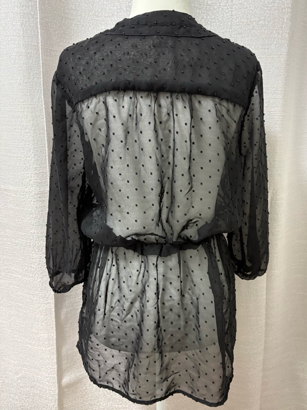 Mossimo Supply Co. Women’s Sheer Black Swiss Dot Cinched Waist Blouse Top Medium - Picture 4 of 5